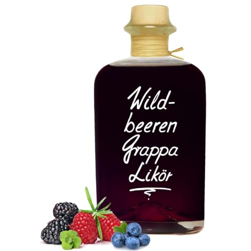 Aromatischer Wildbeeren Grappa Likör 0,5L beeindruckend opulent 20% Vol. in Apothekerflasche im Retro Look