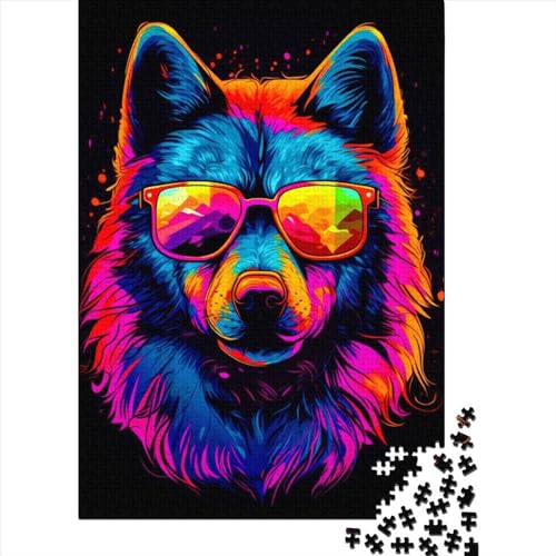 Buntes Wolf-Puzzle, 1000 Teile, Puzzle für Erwachsene und Jugendliche, Holzpuzzle, Puzzle für Erwachsene und Jugendliche, Familienpuzzlespiel, 75 x 50 cm