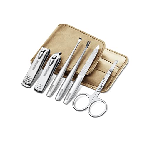 Zehennagelknipser 6/7 Stück Set Nagelschnipper Set Portable Edelstahl Nagel Set Dekoration Fußsatz Körperpflegemittel Schönheitsset mit tragbarer Pu. Ledertasche Nagelknipser-Set ( Color : Khaki , Siz