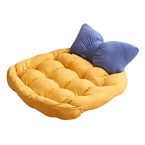 Hundebett mit Schleife, Hundecouch, gemütliches süßes Hundesofa, Zwinger-Hundematte, lebendiges Hundebett, multifunktionales 2-in-1-Hundebett (Color : Gelb, S : 66 * 53cm)