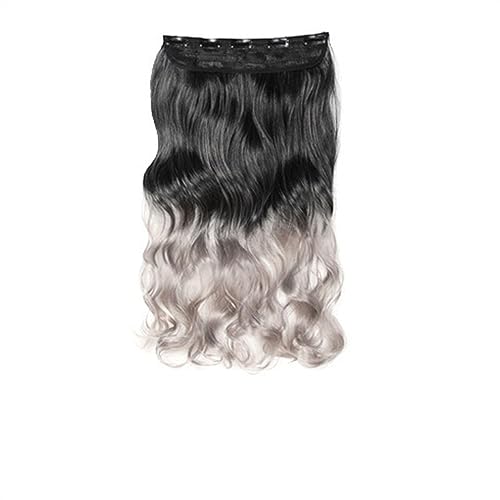 Clip-in-Haarverlängerungen 22 Zoll synthetische Clip-on-Haarverlängerung, Ombre, bunte Perücke, einteilige, gewellte Haarverlängerung, 5 Clips im Haarteil for Frauen und Mädchen Clip-in-Haarverlängeru