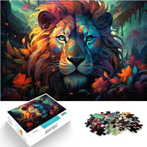 Puzzle für farbenfrohe, psychedelische Blumenlöwen-Puzzles mit 1000 Teilen, Holzpuzzle, Spiele, Spielzeug, Geschenk, ganze Familie (50 x 75 cm)