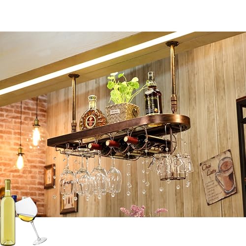 HSJFS Weinregal Bar Regale Wand Montiert Spirituosen Schrank Flasche Display Regal Mini Bar Mit Weinglas Rack Floating Bar Für Küche Esszimmer Home Bar Dekoration/Bronze Color/100 * 28Cm