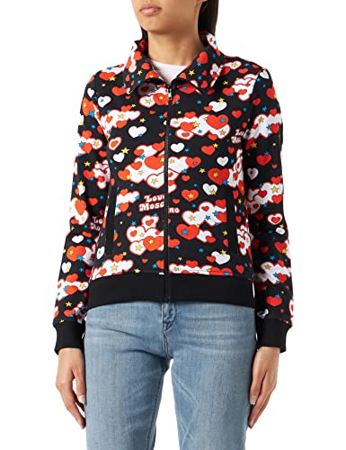 Love Moschino Womens Stretch Cotton Fleece Allover Jacke, Black Blue RED Yellow White, 38