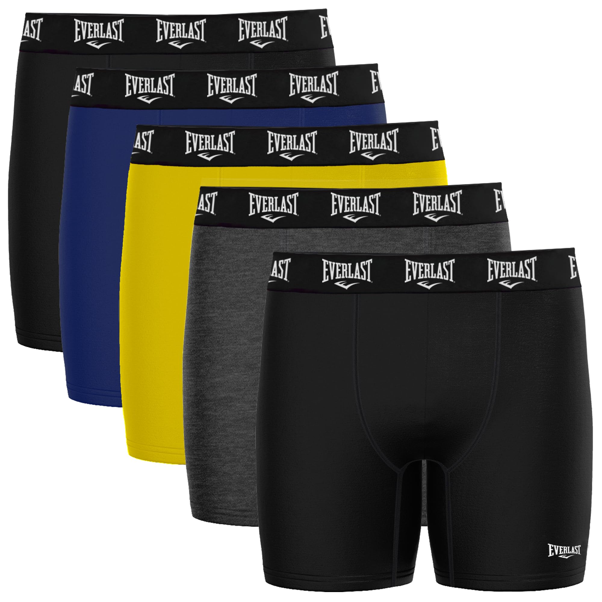 Everlast Performance Herren-Boxershorts, 5er-Pack, Herren-Unterwäsche, Boxershorts, weicher und bequemer Bund, Anti-Scheuern, Schwarz/Grau/Blau/Gelb, Medium