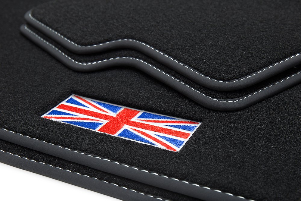 teileplus24 504 Exclusive Union Jack Logo Fußmatten kompatibel mit Mini 3 3-Türer F56 2014- Ziernähte