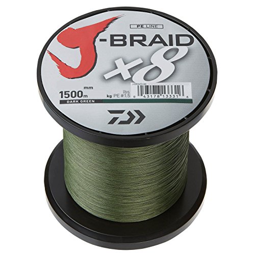 Daiwa J-Braid 8 Braid 0.13mm, 8.0kg / 18.0lbs, 1500m dunkelgrün, rund geflochtene Angelschnur