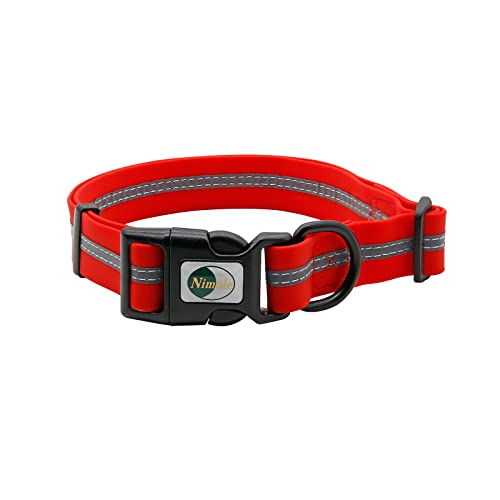 Nimble Hundehalsband, wasserdicht, geruchshemmend, langlebig, verstellbar, PVC und Polyester, weich mit reflektierendem Stoff, gestreift, Größen S/M/L (M (76-46 cm), Candy Red)