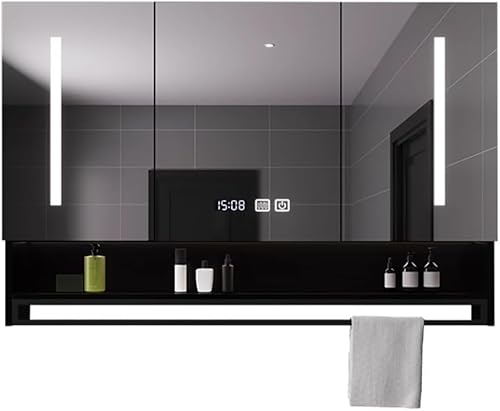 LED-Kosmetikspiegelschrank 39"×31", Wandschrank mit Lichtern, Antibeschlag-Smart-Badezimmerspiegelschrank, rechteckiger Medizinschrank mit Handtuchstange, Lagerregal,B,80 * 13 * 80cm