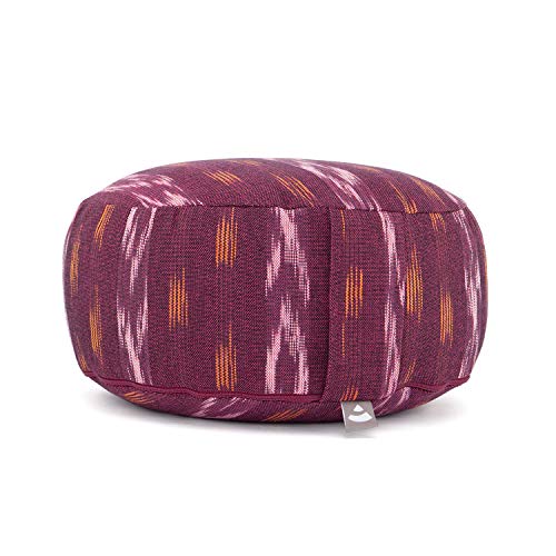 Bodhi Meditationskissen Rondo | Ethno Collection | Ikat-Webstoff, weinrot Gemustert