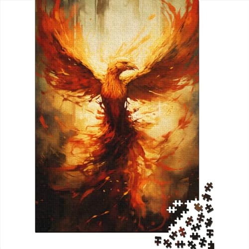 Fantasy Fire Phoenix Holzpuzzle für Erwachsene Puzzle-Spielzeug 1000 Teile Puzzle für Erwachsene Teenager Familienpuzzlespiel Geburtstagsgeschenke (Größe: 75 x 50 cm)