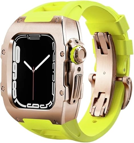 NEYENS Edelstahl-Uhrengehäuse, Gummi-Uhrenarmband, für Apple Watch Ultra 8, 7, 6, 5, 4, SE-Serie, Gummiband, Edelstahl-Gehäuse, Mod Kit, für iWatch 44 mm, 45 mm, 49 mm Uhrenersatz, 44MM, Achat