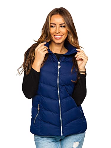 BOLF Damen Weste Bodywarmer Steppweste Daunenweste Funktionsweste Vest Ärmellose Sportweste Kapuzenweste Wärme Freizeit Outdoor Slim Fit Modellauswahl 5M719 Dunkelblau XL [U1U]