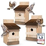 3 Stück Oramics Nistkasten zum Aufhängen für Garten, Balkon und Terrasse - Kiefernholz Vogelhaus für Wildvögel und Gartenvögel – Nisthaus wetterfest und langlebig für draußen, ideal für kleine Vögel