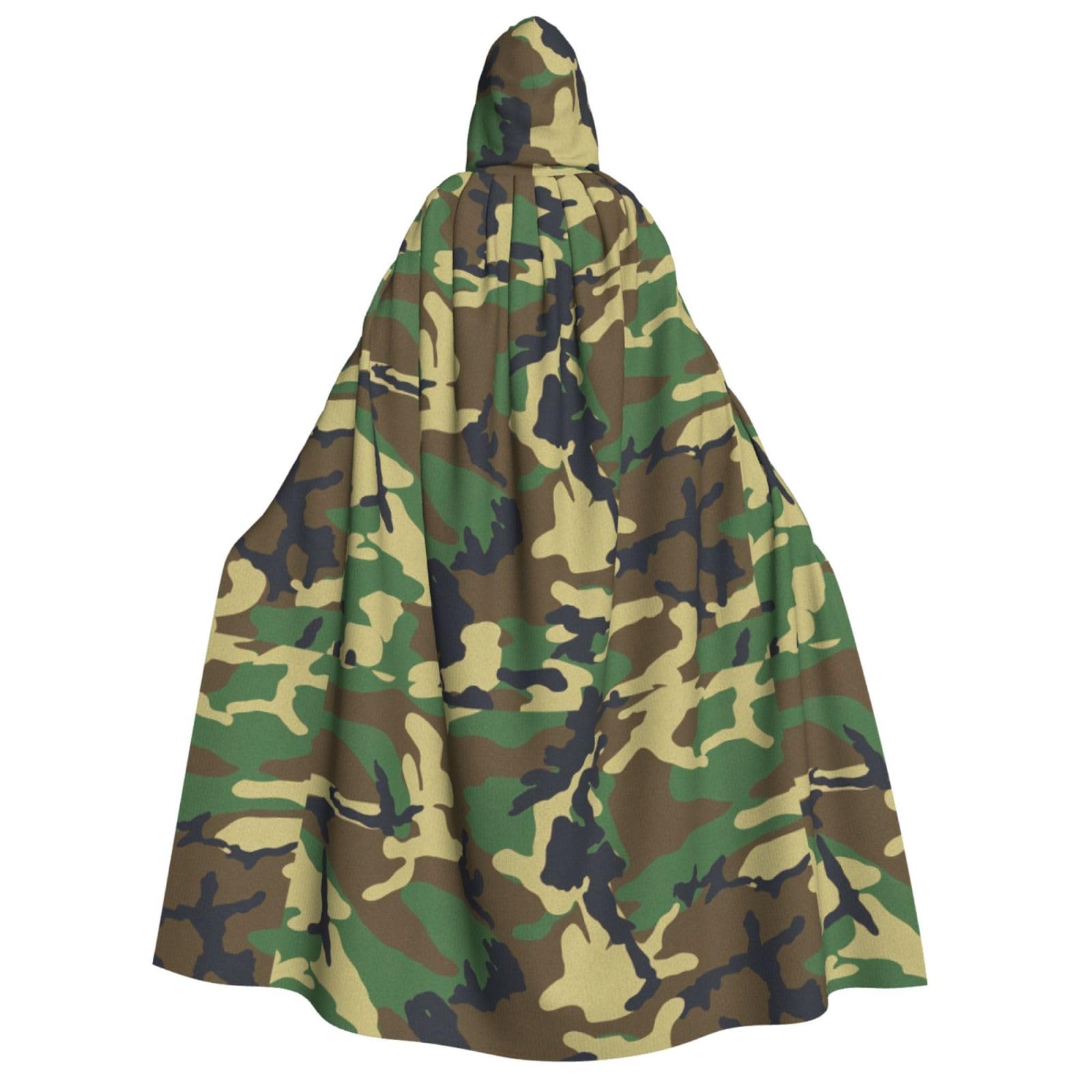 WURTON Grüner Militär-Camouflage-Druck, Unisex, Kapuzenumhang, Kostüm, Damen und Herren, Vampir, Halloween, Cosplay, Karneval, Mottoparty