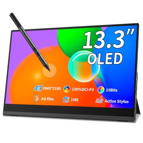 Magedok OLED Portable Monitor 4K Touchscreen,13,3 Zoll Tragbarer Monitor - MPP Stylus Pen Support -1MS, 100000:1, 400Nit, Full HD, TÜV-Low Blue Eye Care Mobile Display für Laptop PC Mac Game console