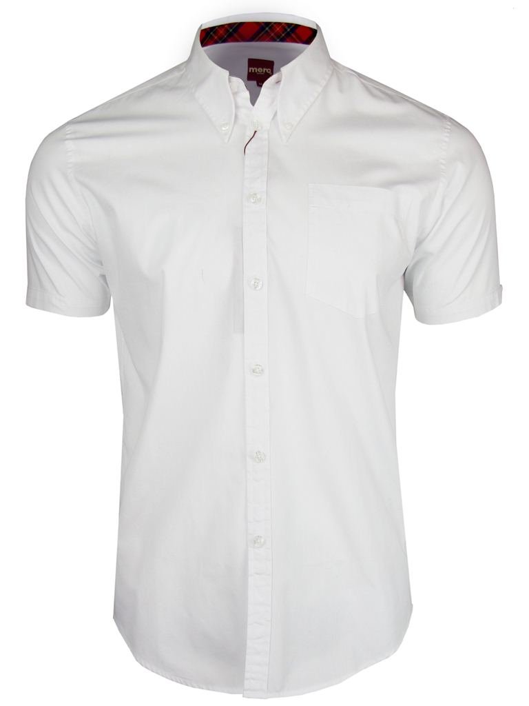 Merc of London Herren Baxter, Shirt, Short Sleeve Smoking Hemd, Weiß (White), Large (Herstellergröße: L)