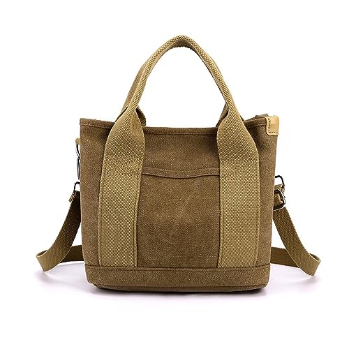 ohodhmnu Damen Tragetasche, Frauen Canvas Schultertasche Mode Top Griff Handtaschen Lady Shopping Bag Große Kapazität Casual Bag Kleine Büchertasche, coffee, no pendant