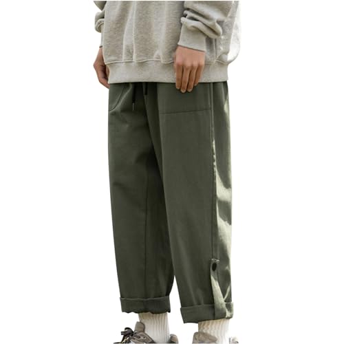 CSHE Lässige Herrenhose Retro-Jogginghose mit Gefaltetem Bein Gerade Hose mit Lässiger Passform Dehnbare Hose mit Weitem Bein Und Kordelzug Einfarbige Haremshose für Herren mit Großen Taschen Pants