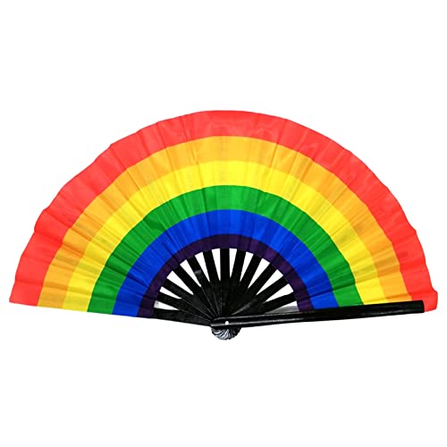 YIHANSS 1 x großer Faltbarer Handfächer, faltbar, mit Punkt-Regenbogen-Aufdruck, Festival-Handfächer, 33 cm, großer Faltbarer Handfächer, Handfächer als Geschenk (Farbe: Grau)