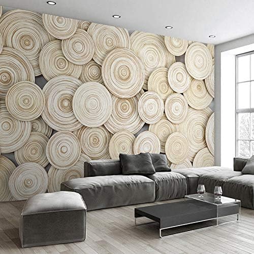 XLMING Vintage Holzring Bilder Küche Esszimmer Arbeitszimmer Wohnzimmer TV Hintergrund Wand 3D Tapete-250cm×170cm