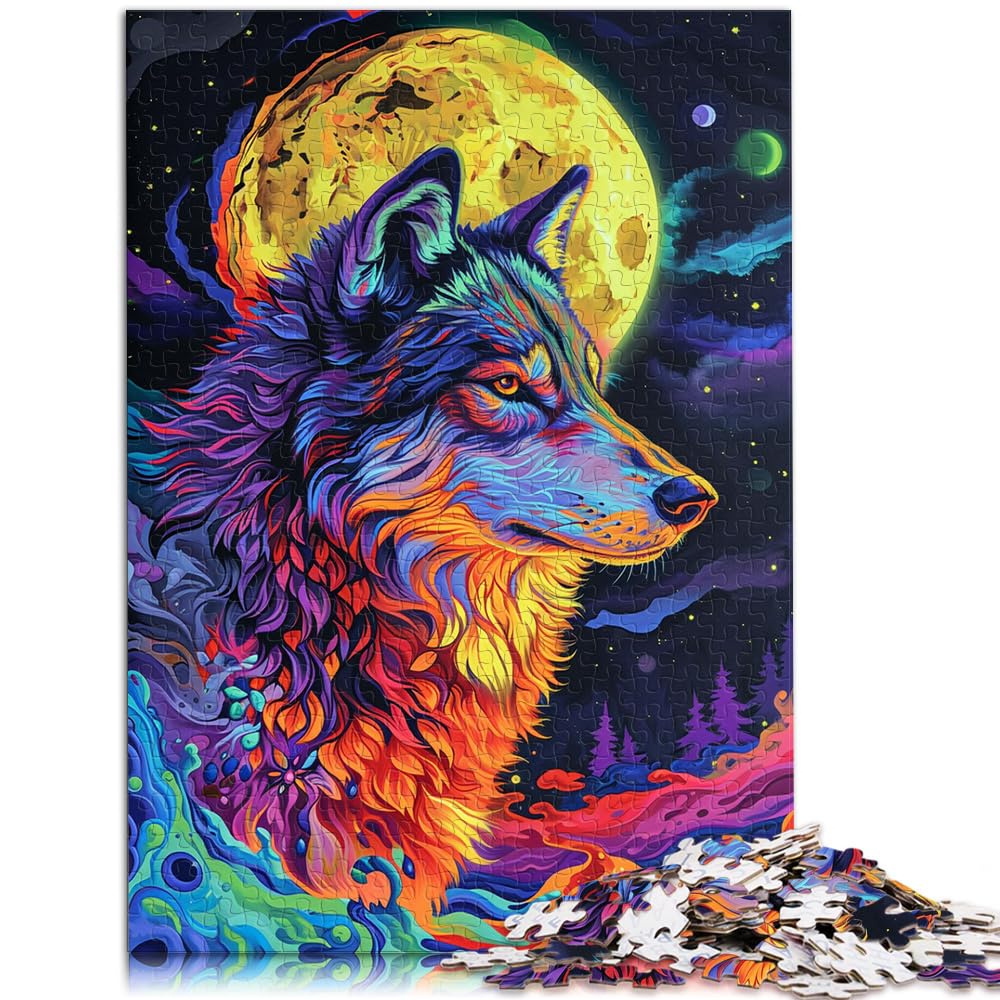 Puzzles, Geschenke, Spielzeug, Psychedelischer bunter Kunstwolf, 1000 Puzzles für Erwachsene, 1000-teiliges Holzpuzzle mit passendem Poster und Wissensblatt, 1000 Teile (50 x 75 cm)