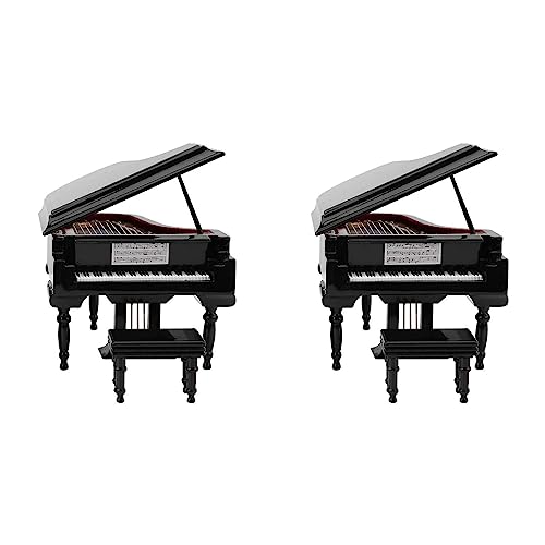 SICOSALT 2X Miniatur Flügel Piano Model Kit Musik Instrument mit Stuhl, für Haus Büro Dekoration (Schwarz, Ohne Musik) Klein