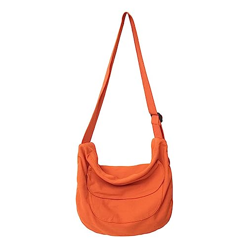 ohodhmnu Damen Tragetasche, Damen-Canvas-Schultertasche, lässig, Crossbody-Tasche, einfarbig, für Studenten, Schultasche, großes Fassungsvermögen, Orange, with scarf