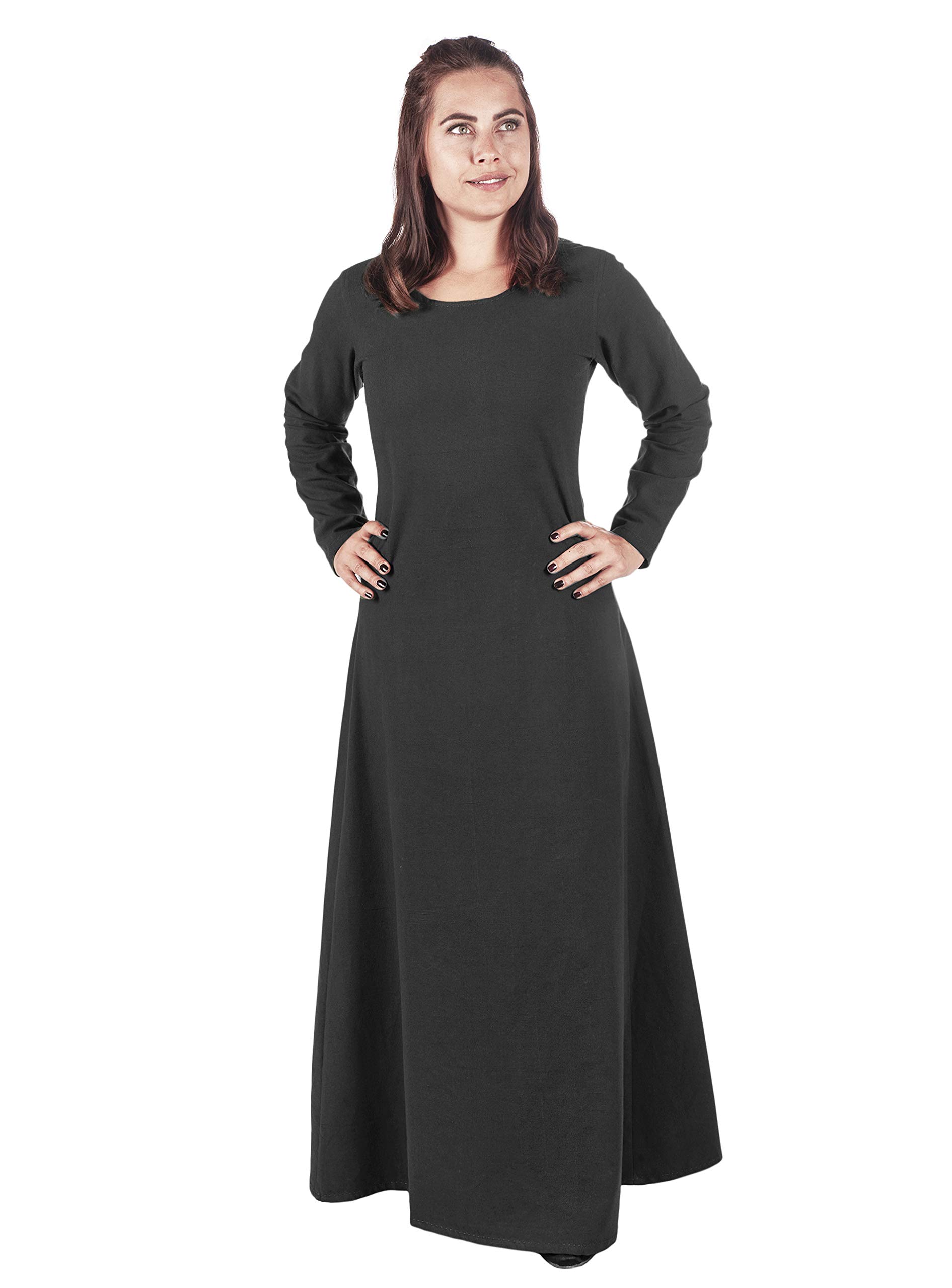 Andracor - Langes Mittelalter Unterkleid aus Baumwolle - Verkleidung - Kostüm - Wikinger, Fantasy & Cosplay - XL - Schwarz