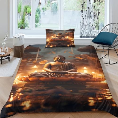 CKSEKD Buddha Bed Linen Sets Giant Buddha Bettbezug Microfaser Baumwolle Bettwäsche Set Mikrofaser Mit Reißverschluss Für Erwachsene Und Kinder Single（135x200cm）