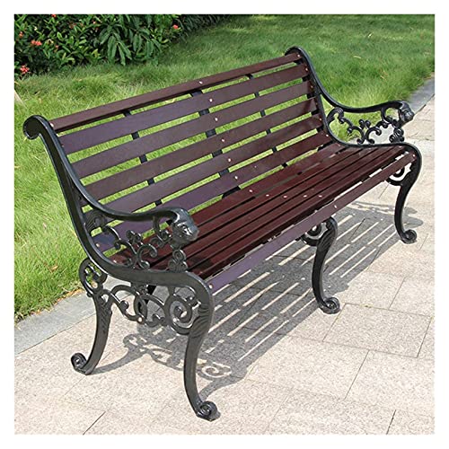 Outdoor-Bänke Bank Parkbank im Freien, Parkterrassenbank, wetterfeste Gartenbank mit Gusseisenrahmen und korrosionsbeständigem Massivholz, 2-3 Sitzplätze (Bronze 125 x 58 x 78 cm) (Schwarz (Schwarz 1