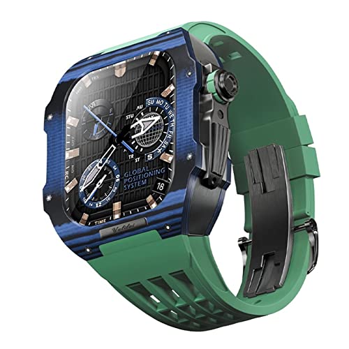 KANUZ Kohlefaser-Gehäuse und Fluorkautschuk-Band-Umbausatz, für Apple Watch Serie 8, 7, 45 mm, Kohlefaser-Hülle + Fluorkautschuk-Armband für iWatch 6, 5, 4, SE, 44 mm (Farbe: 07, Größe: 45 mm)