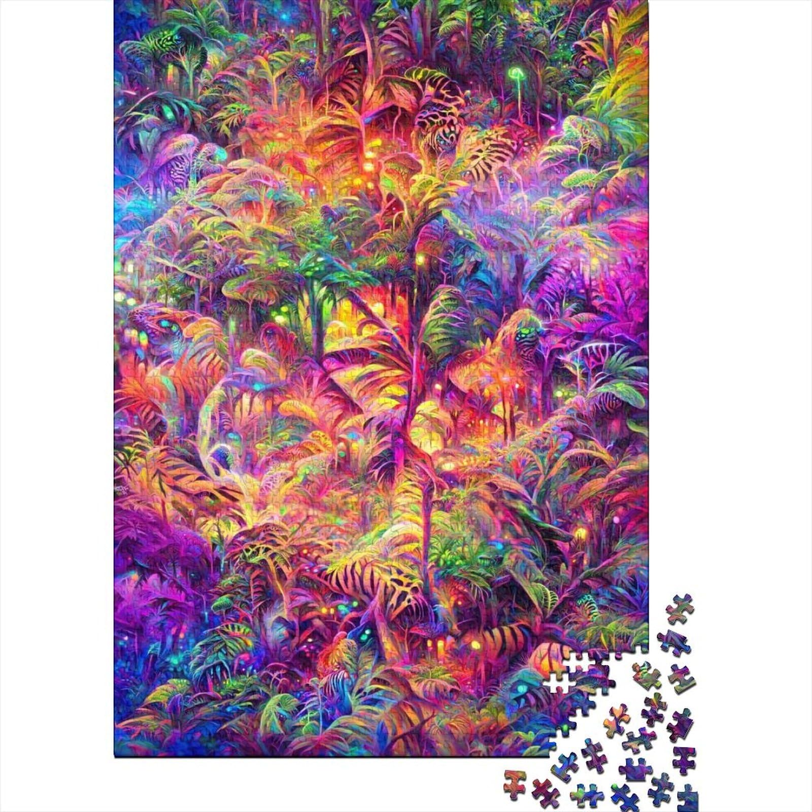 1000-teiliges Puzzle für Erwachsene, Psychedelischer Dschungel, Holzpuzzle, Puzzle für Erwachsene, Teenager, Lernpuzzle (Größe 75x50cm)