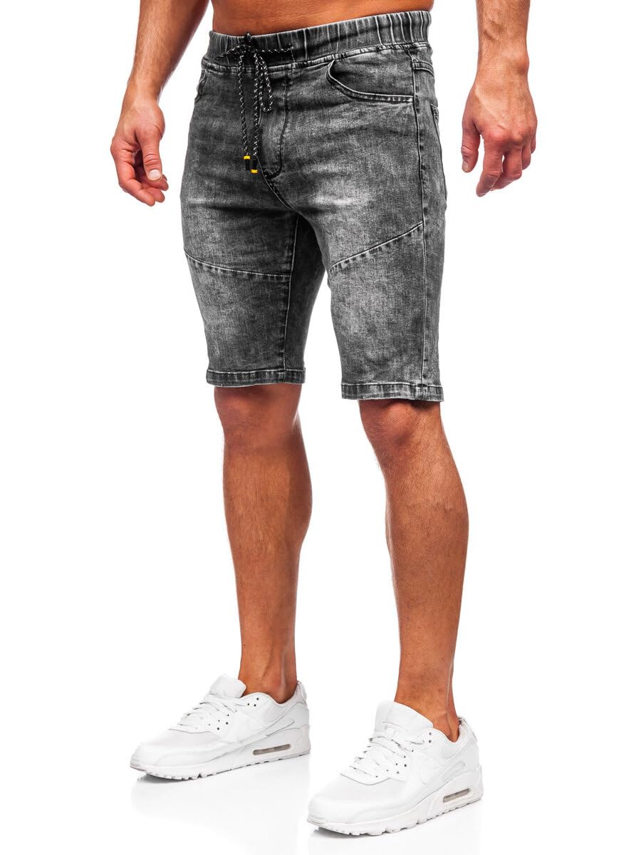 BOLF Herren Kurze Jeanshose Shorts Bermudas Jeans Short Kurze Hose Cargo Cargoshorts Destroyed Used Look Denim Stretch Freizeithose TF174 Schwarz M [7G7]