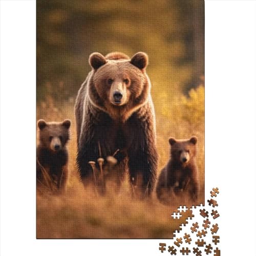 Schwieriges, anspruchsvolles Puzzle, 1000 Teile, Braunbär mit Jungen. Lustiges Puzzle für Erwachsene, 1000 Teile, Lernspiele, Heimdekorationspuzzle. (Größe 75 x 50 cm)