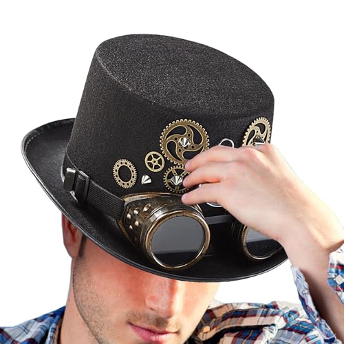 Idezek Steampunk Cosplay Hut, Steampunk Kostüm Hut | Zeitreisender Steampunk-Zylinder mit Brillen-Zahnrädern - Anziehhut für Halloween, Cosplay, Maskerade, Foto-Requisiten für Damen und Herren