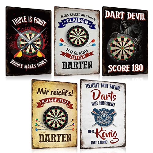 ZDFDC 5er Set Blechschilder Retro Dart 180 Lustig Spruch 20x30cm - Metall-schild Wand-deko für die Bar Kneipen Partykeller - Dart Zubehör Geschenk für Dartspieler Dartfans (SET A)