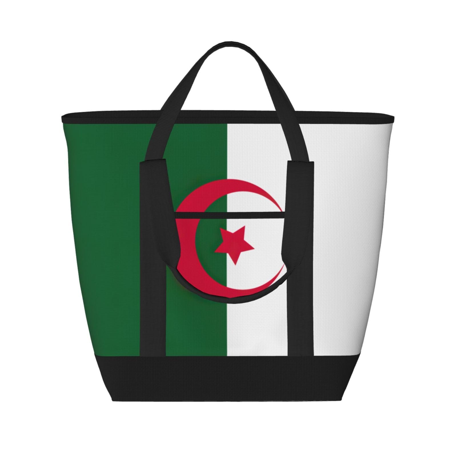 YQxwJL Isolierte Kühltasche mit Algerien-Flagge und großem Fassungsvermögen, Einkaufstasche, Reisetasche, Strand, wiederverwendbare Einkaufstasche für Erwachsene, Schwarz, Einheitsgröße