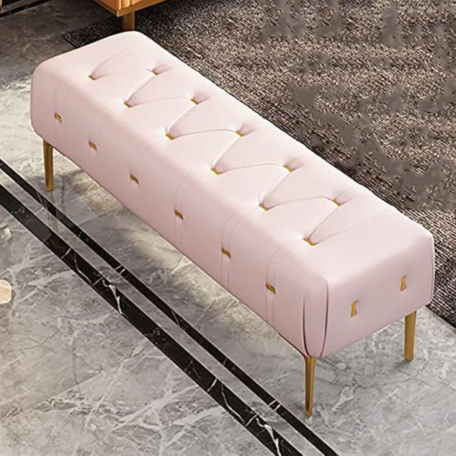 Luxuriöses Bett-Beh, mit Leder gepolstertes Beh-Schlafzimmer-Beh mit goldenen Beinen, Eingangsbereich-Beh, moderner Beh-Sitz, rosa, 80 x 40 x 43 cm (31 x 16 x 17 Zoll)