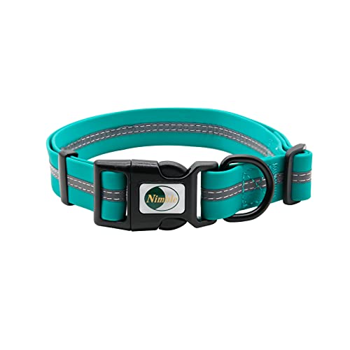 Nimble Hundehalsband, wasserdicht, geruchsneutral, langlebig, verstellbar, PVC und Polyester, weich mit reflektierendem Stoff, gestreift, Größen S/M/L (M (76,8 - 46,5 cm), Smaragdgrün