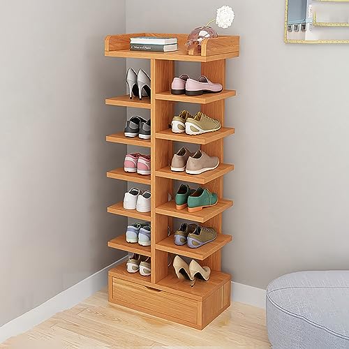 DSeenLeap Schuhregal, Holzschuhschrank, schmaler Schuhschrank, schmaler Schuhschrank für den Eingangsbereich, stabiles Schuhregal, freistehender Schuhaufbewahrungsschrank (Orange 105 cm)