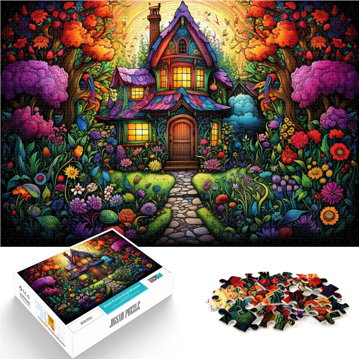 Puzzle für Puzzle, buntes Blumenhaus, Puzzle 1000 Teile, Puzzle für Erwachsene, Holzpuzzle zum Stressabbau, schwierige Herausforderung, 1000 Teile (50 x 75 cm)