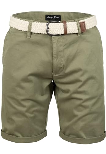 Amaci&Sons Herren Chinoshorts inkl. Gürtel Männer Kurze Bermuda Hose Regular Fit Gurt7030 Olive W40