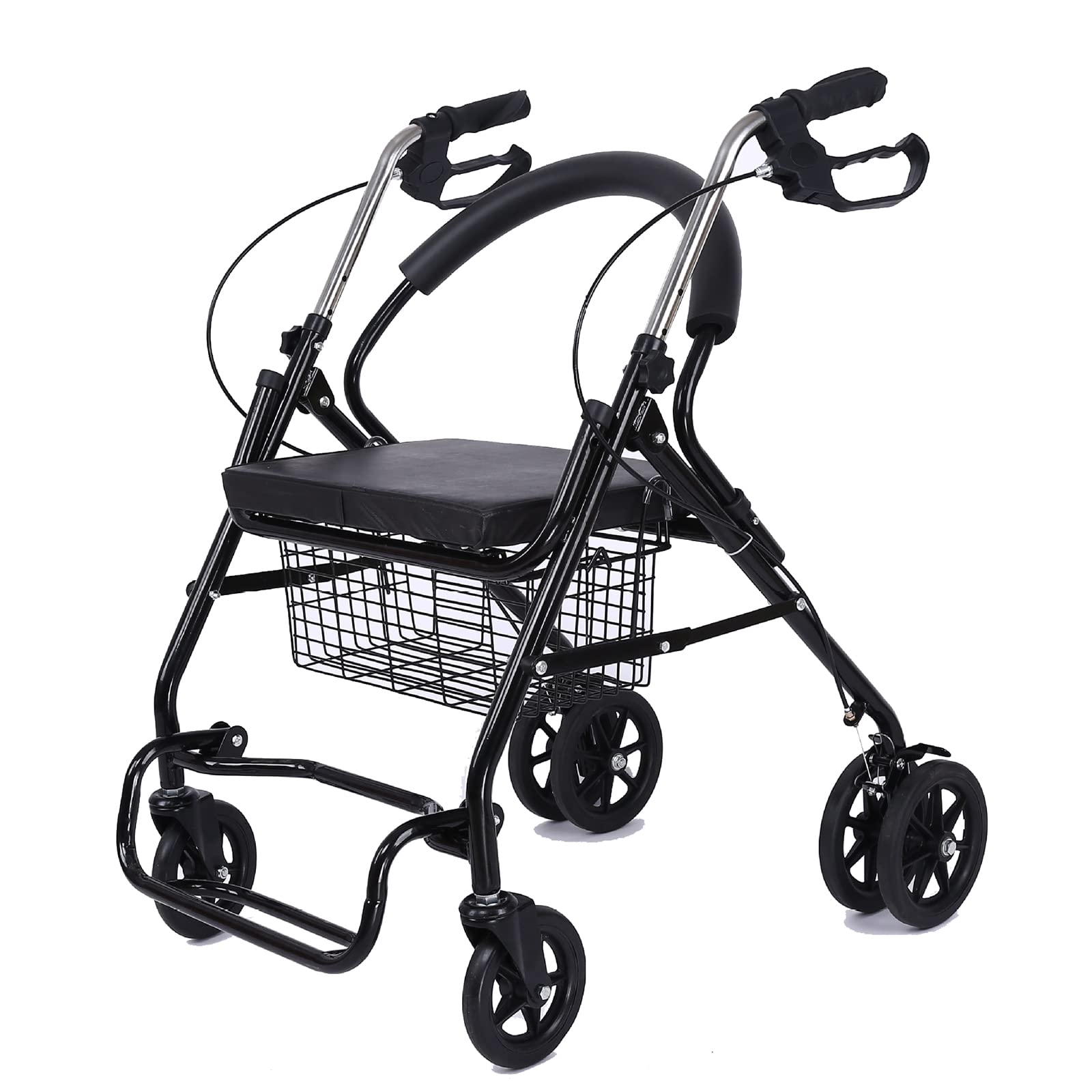 Mobilitäts-Walker für Senioren, Gehrollator mit 4 Rädern, aufrechter Lauflernwagen mit Armlehnenstütze und Sitz, Gehhilfen für Behinderte und ältere Menschen zum Einkaufen/Freizeitreisen, Schwarz, A