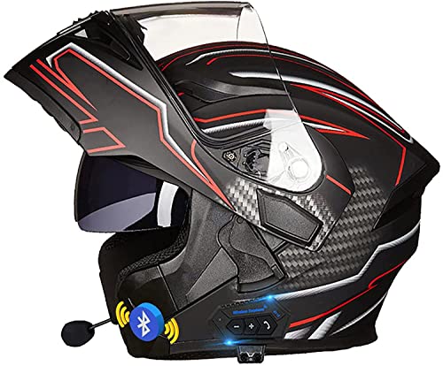 Klapphelme mit Bluetooth-Motorradhelm Damen und Herren,DOT/ECE Zertifiziert Modularer Helme Integralhelm Motorradhelm mit Double Lens Rollerhelm Sturzhelm (Color : A, Größe : M=57-58cm)