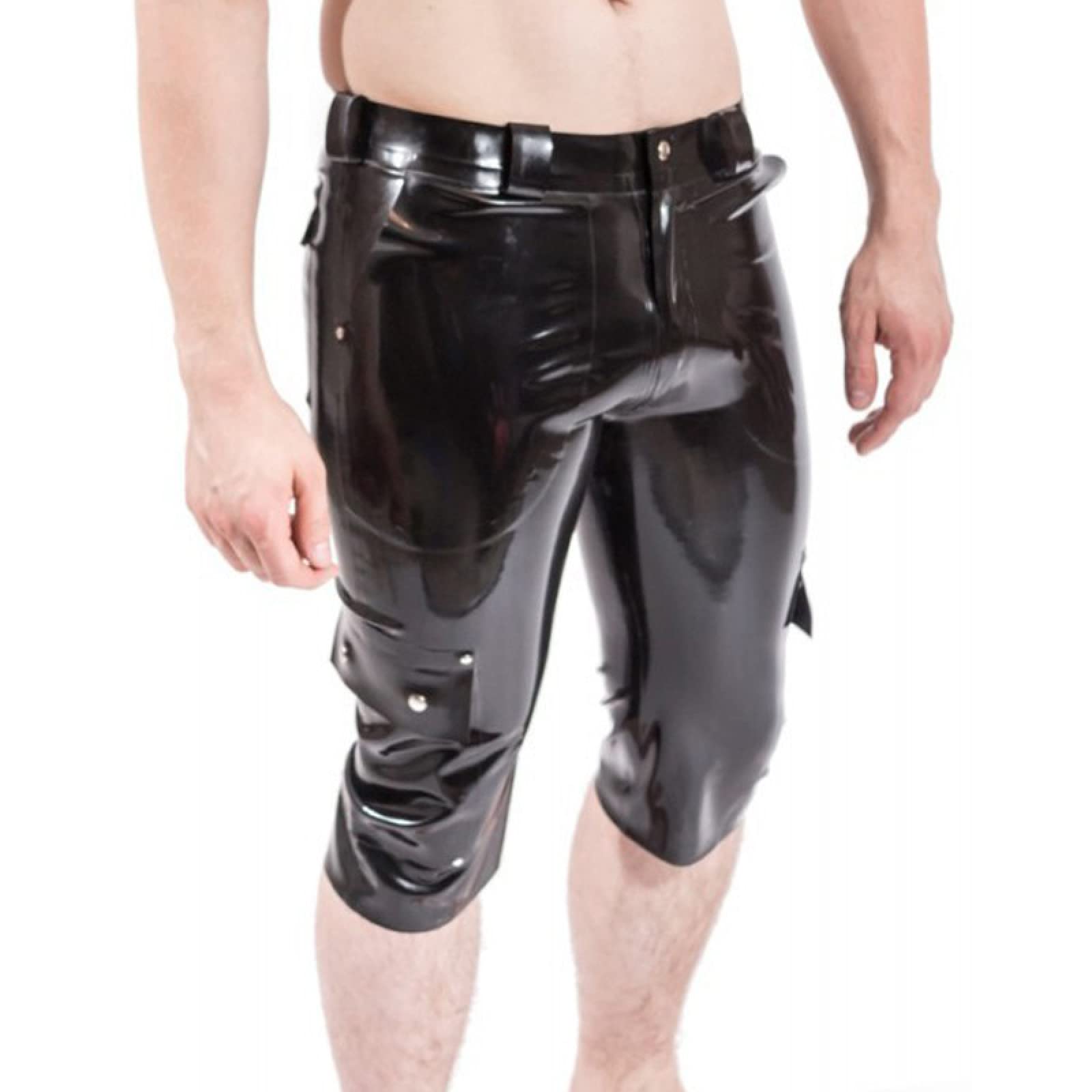 Schwarze, sexy, langbeinige Latex-Boxershorts mit Reißverschluss und Taschen, Gummislips, Unterteile DK-0216, schwarz, XXL