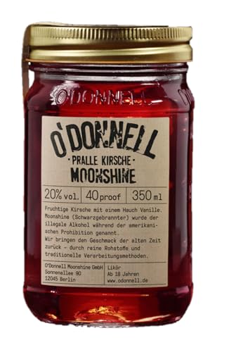 O'Donnell Moonshine “Pralle Kirsche” Likör (350 ml) I Made in Germany I Natürliche Zutaten I Premium Kirsch Schnaps nach Amerikanischer Tradition I 20% Vol. Alkohol