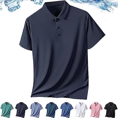 Men's Ice Silk Short Sleeve Polo Shirt,Cool Feeling Ice Silk Quick-Drying Short Sleeve,Summer Classic Fashion Casual Business Anti-Wrinkle T-Shirt. (5XL, Dark Gray)