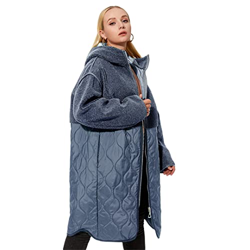 Hcclijo Damen Herbst Winter Mantel Kunstnähte Daunenjacke Kapuze Oversize Parkas Mantel, N055 blau, 50