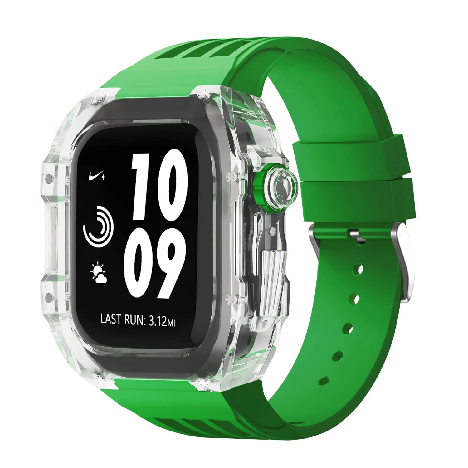 NEYENS Ersatz-Uhrenarmband aus Gummi mit transparenter Lünette, für Apple Watch, 44 mm, 45 mm, Urban Sportarmband, für iWatch-Serie S4, S6, SE, S7, 44mm, Achat